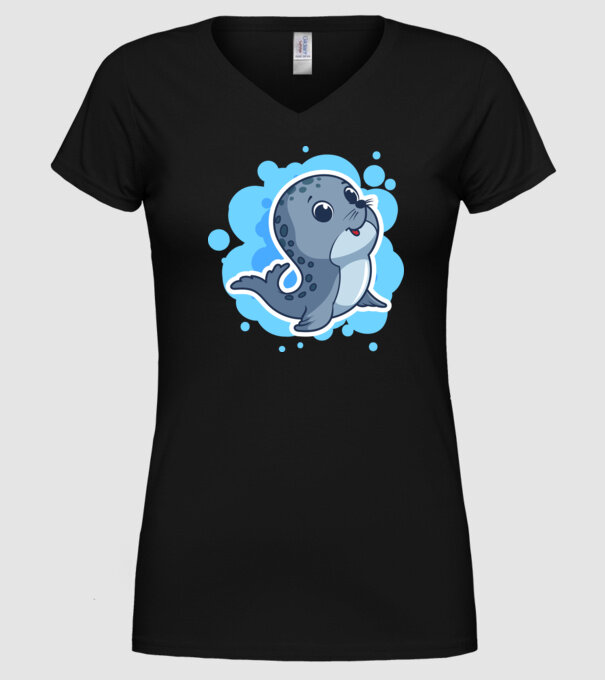 Sea Lion - Focă drăguță model negru pe tricou