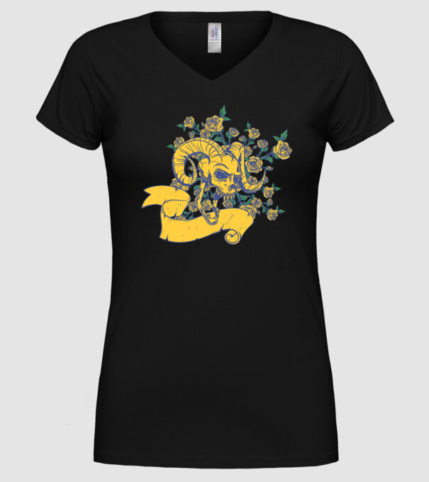 Skull with Roses model negru pe tricou