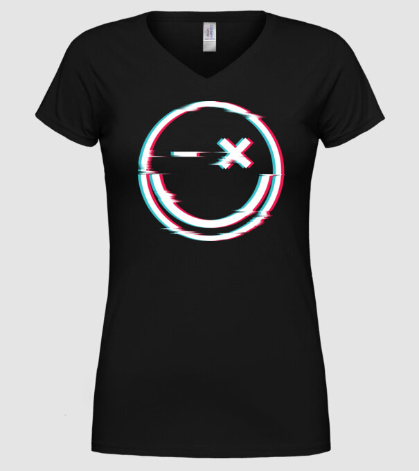 Smile glitch neon tiktok style model negru pe tricou