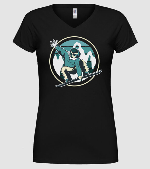 Săritură Snowboard model negru pe tricou