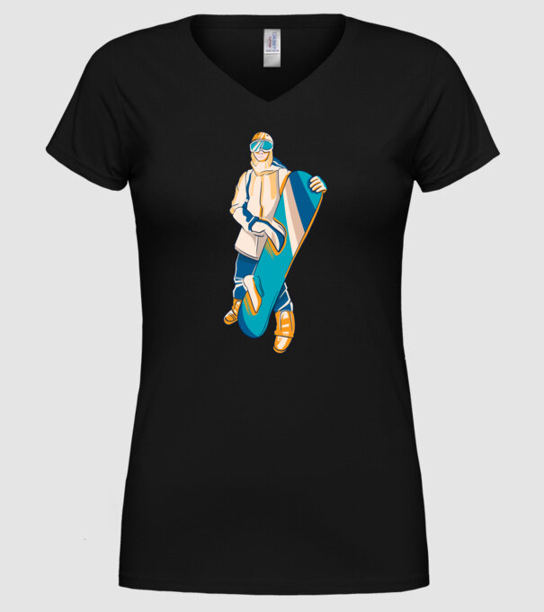 Snowboarder model negru pe tricou