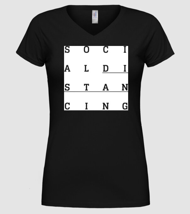 Social distancing model negru pe tricou