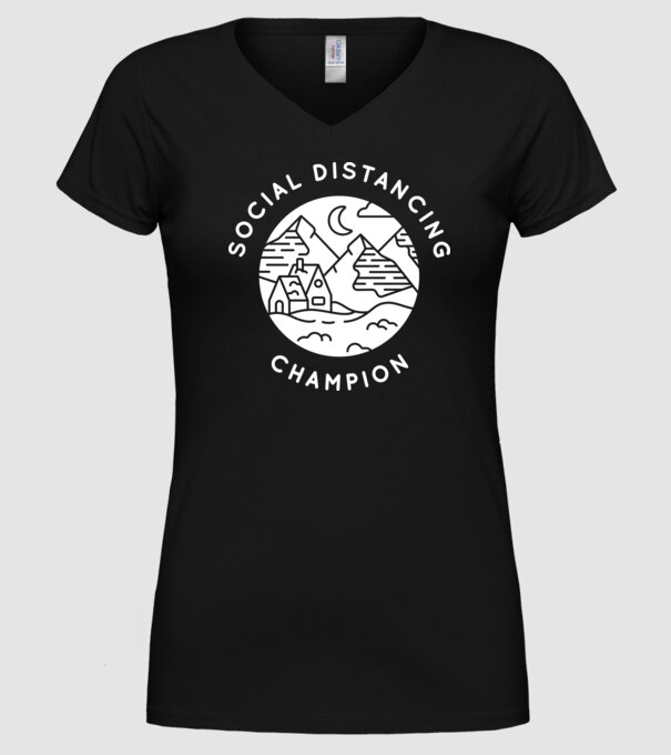 Social distancing champion model negru pe tricou