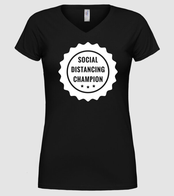 Social distancing champion model negru pe tricou