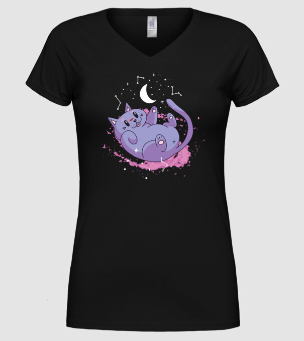 Space Cat - pisică drăguță în spațiu model negru pe tricou