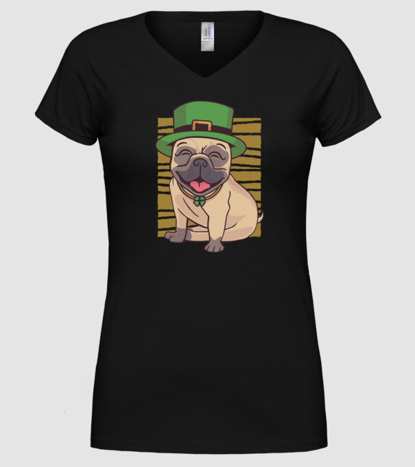 Sfântul Patrick Mops model negru pe tricou