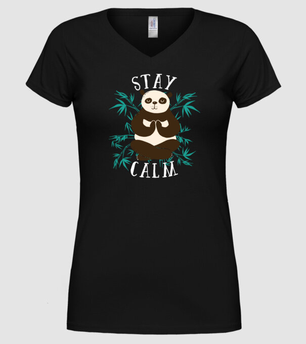 Stay Calm Panda meditație model negru pe tricou