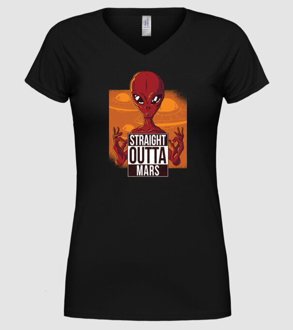 Straight Outta Mars Alien model negru pe tricou