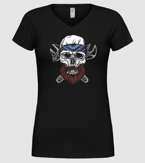 Craniu Instalator Barbă model negru pe tricou