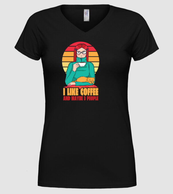Iubesc Cafeaua și încă până la maxim 3 persoane model negru pe tricou
