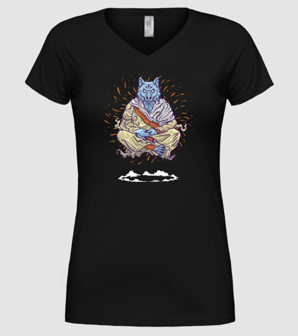 Lup Călugăr model negru pe tricou