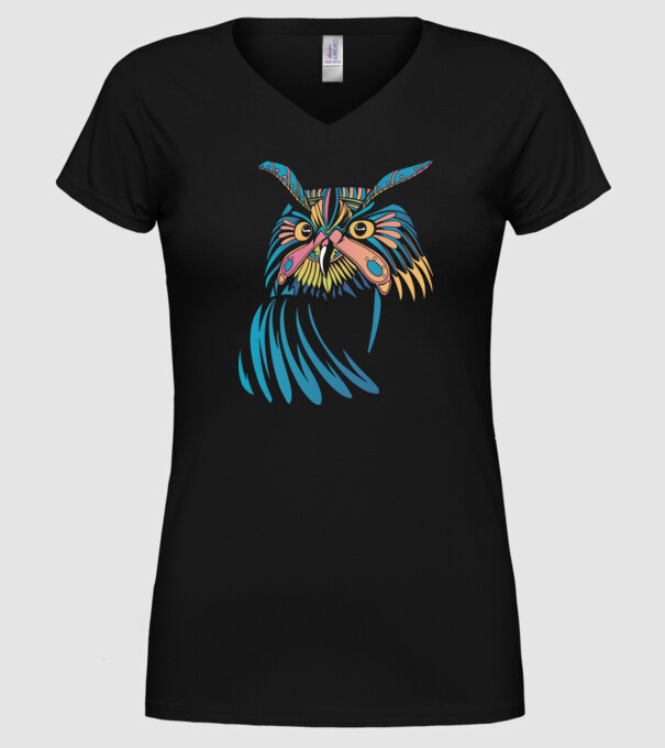 Bufniță colorată model negru pe tricou