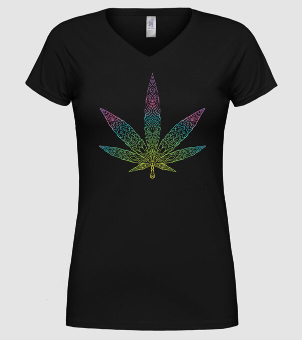 Frunză colorată de marijuana model negru pe tricou