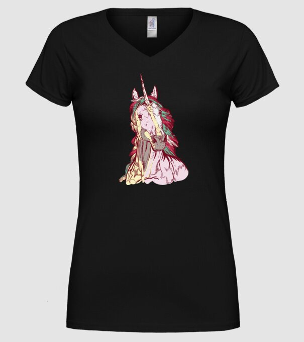 Unicorn colorat model negru pe tricou