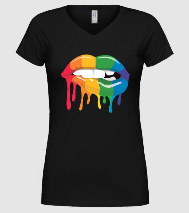 Gură curcubeu model negru pe tricou
