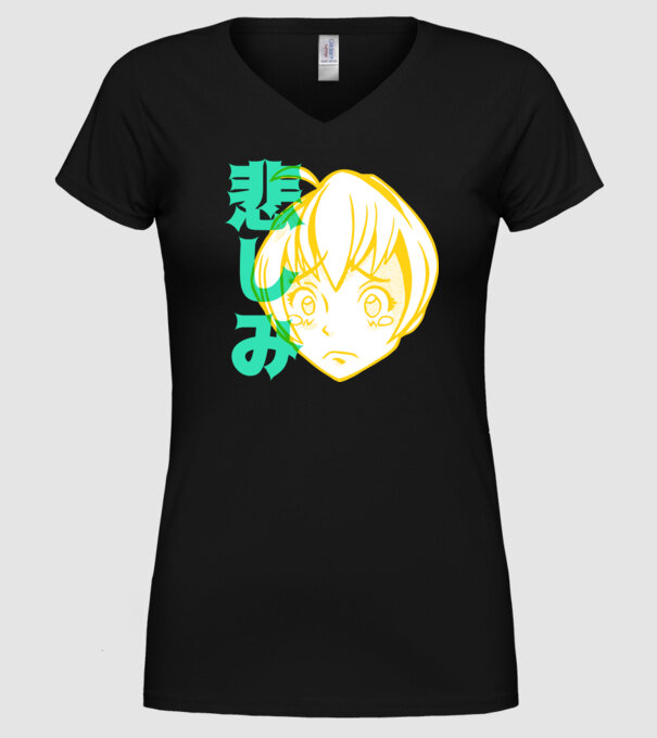 fată tristă Anime model negru pe tricou