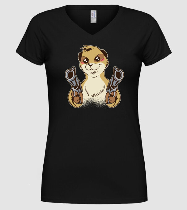 Suricată cu armă model negru pe tricou