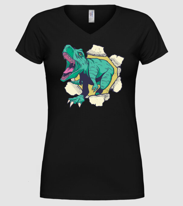 T-rex 3D model negru pe tricou