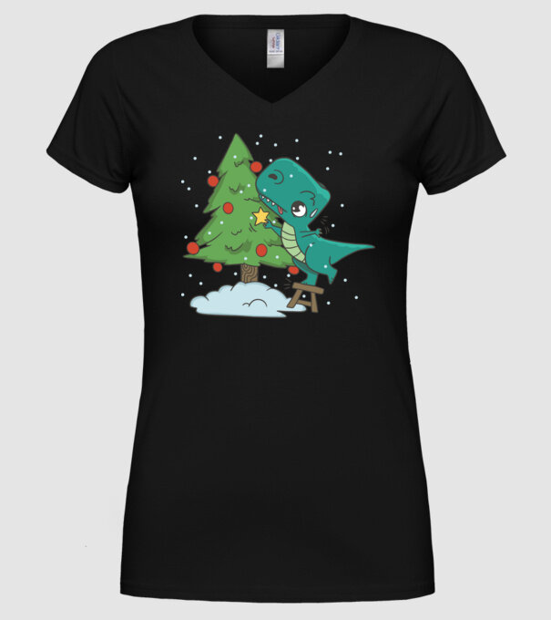 T-rex decorare pom de Crăciun model negru pe tricou