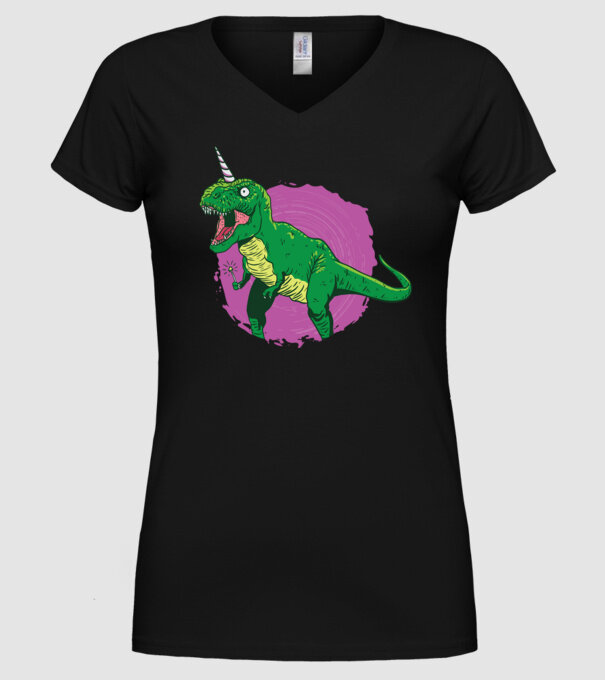 T-rex unicorn model negru pe tricou