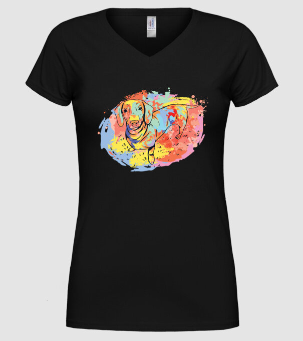 Teckel colorat model negru pe tricou