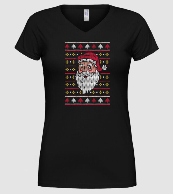 Moș Crăciun pulover urât model negru pe tricou