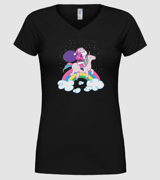 Moș Crăciun Unicorn model negru pe tricou