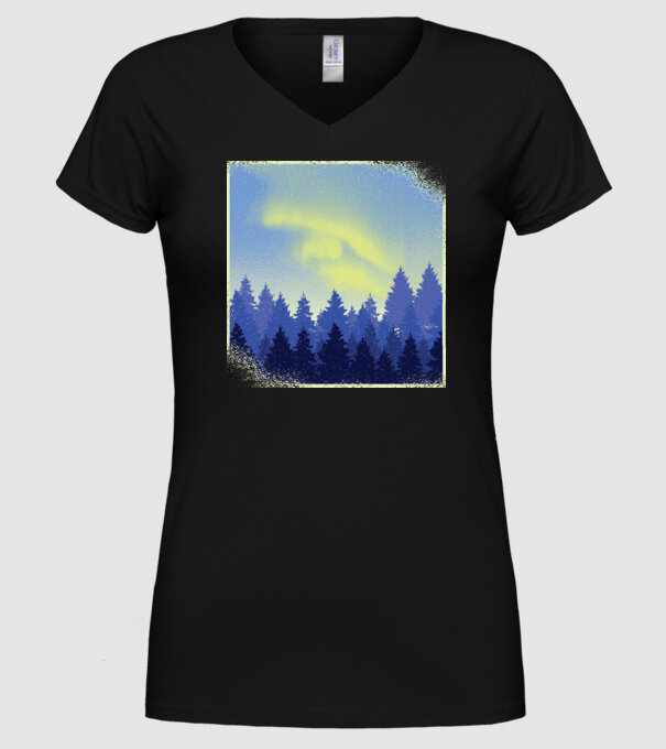 Peisaj de iarnă în pădure model negru pe tricou