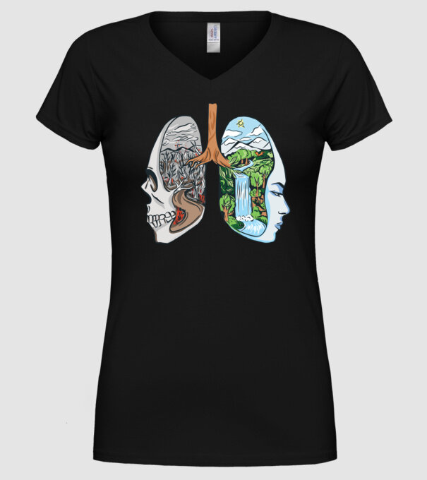 Natură Plămâni imagine model negru pe tricou