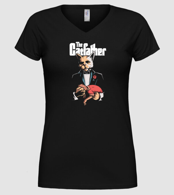 The Catfather model negru pe tricou