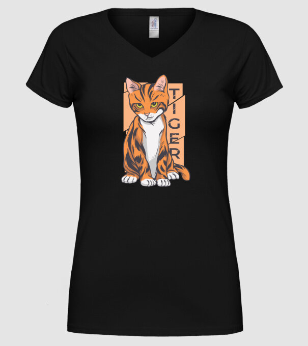 Pisică Tigru model negru pe tricou