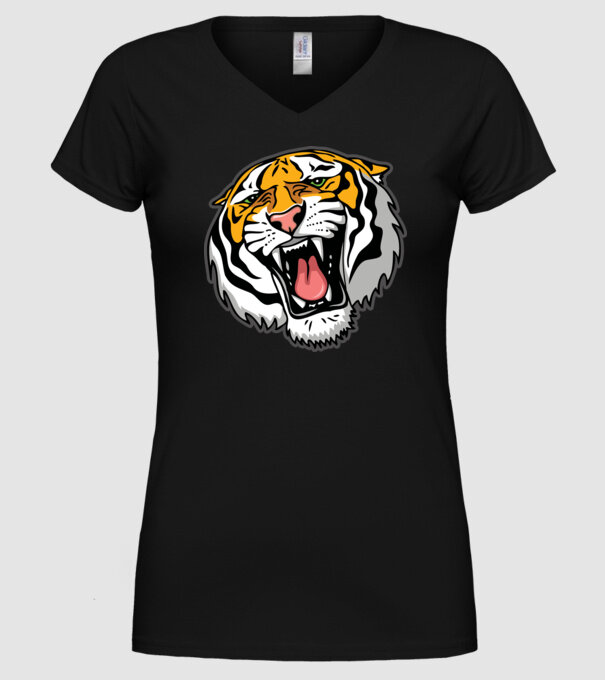 Tricou cu cap de tigru model negru pe tricou