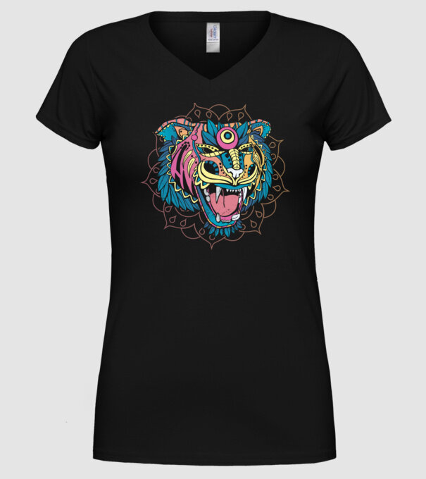 Tigru Mandala model negru pe tricou