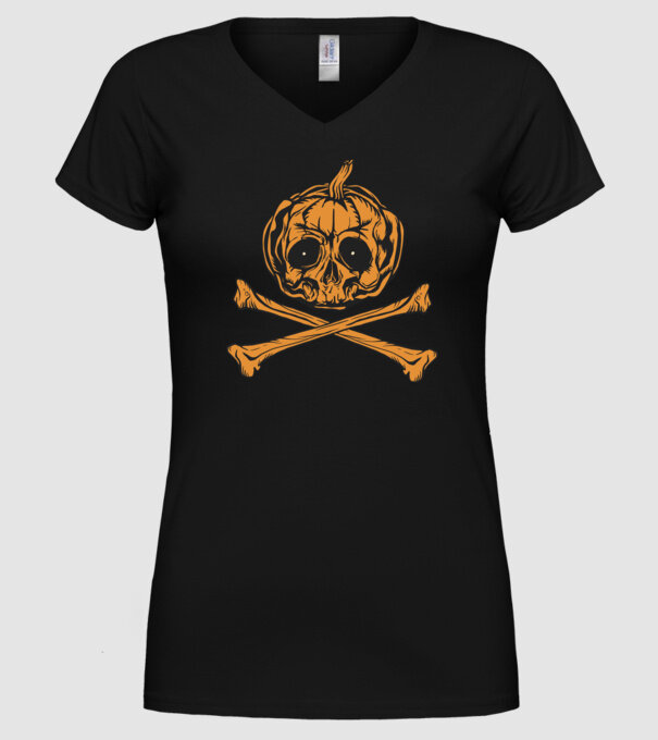 Dovleac craniu Halloween model negru pe tricou