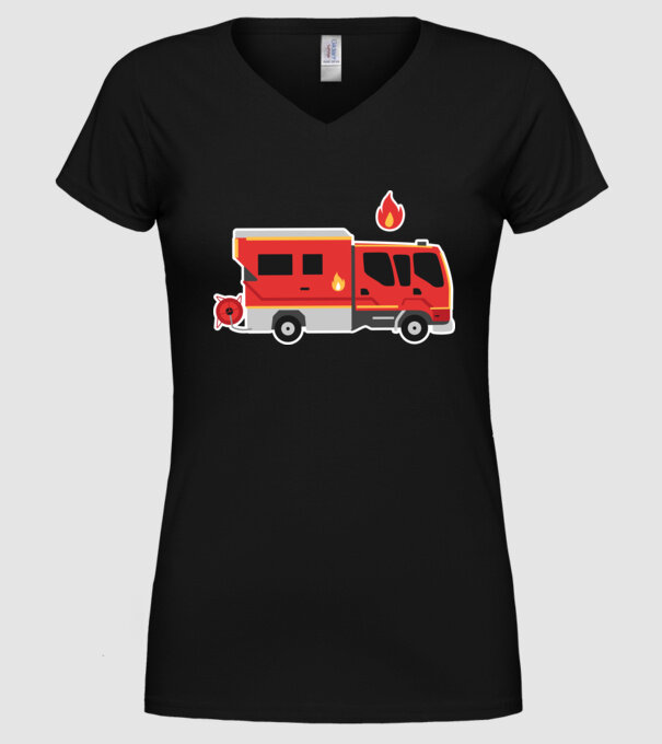 Mașină de pompieri model negru pe tricou