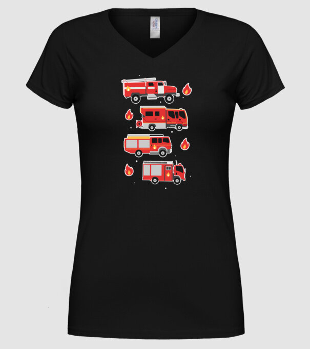 Mașini de pompieri model negru pe tricou