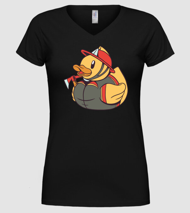 Rățușcă de cauciuc Pompier model negru pe tricou