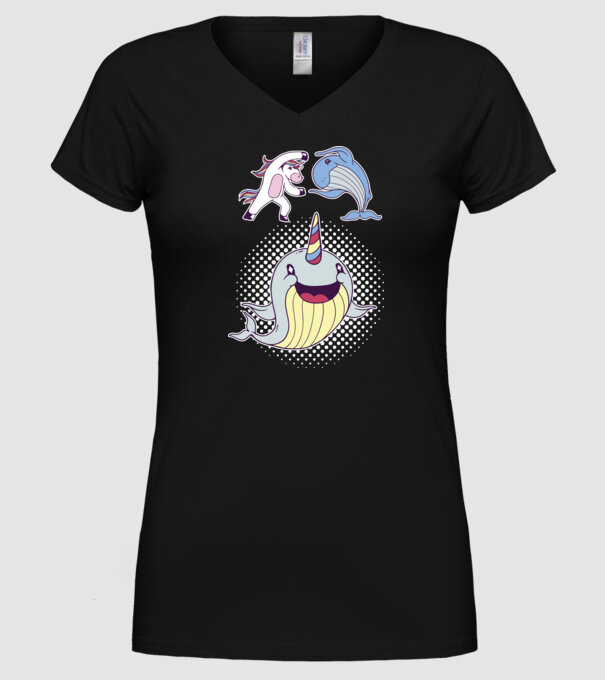 Unicorn Balenă Fuziune - Narval model negru pe tricou