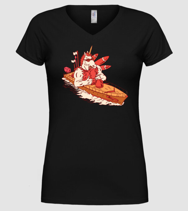 Unicorn Corabie de luptă model negru pe tricou