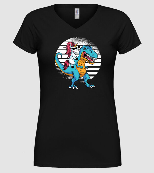 Unicorn cu dinozaur tricou amuzant model negru pe tricou