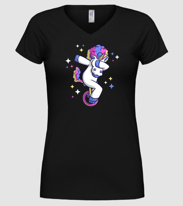 Unicorn pe monociclu model negru pe tricou