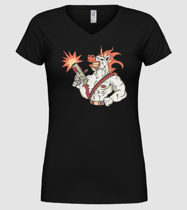 Unicorn Războinic model negru pe tricou