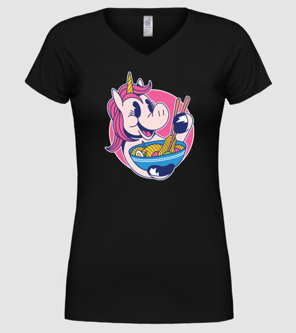 Unicorn Ramen model negru pe tricou