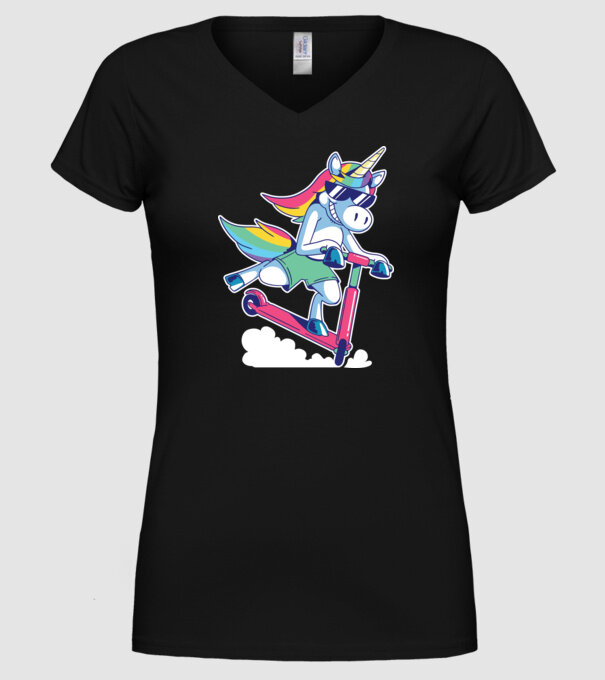 Unicorn cu trotinetă tricou amuzant model negru pe tricou