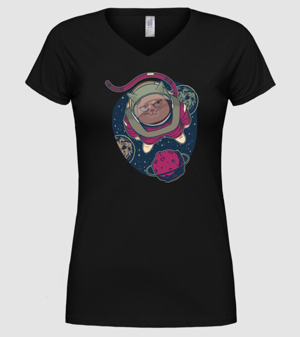 Pisică Astronaut model negru pe tricou