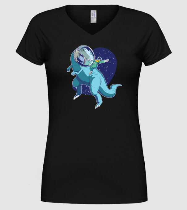 Astronaut Dinozaur T rex model negru pe tricou