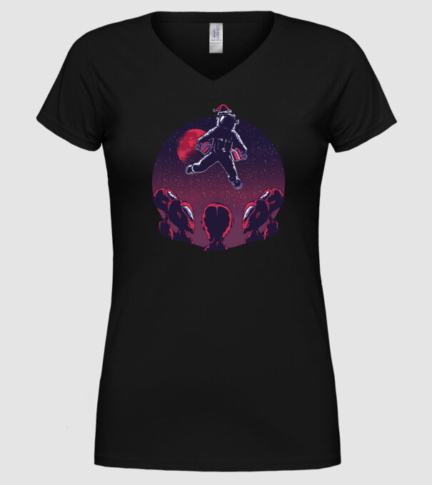 Moș Crăciun Astronaut model negru pe tricou