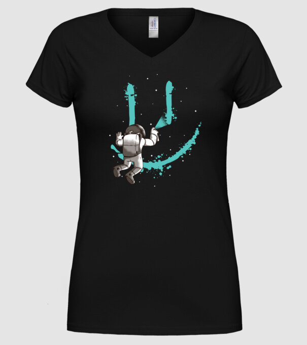 Astronaut Smiley Graffiti model negru pe tricou