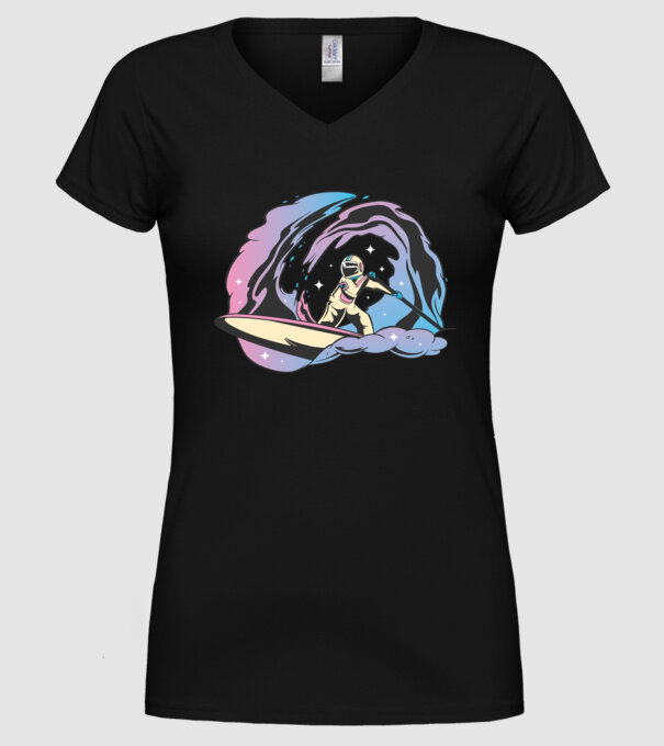 Surf Astronaut model negru pe tricou