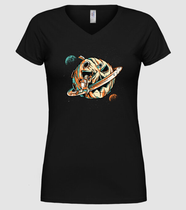 Astronaut cap de dovleac de Halloween model negru pe tricou